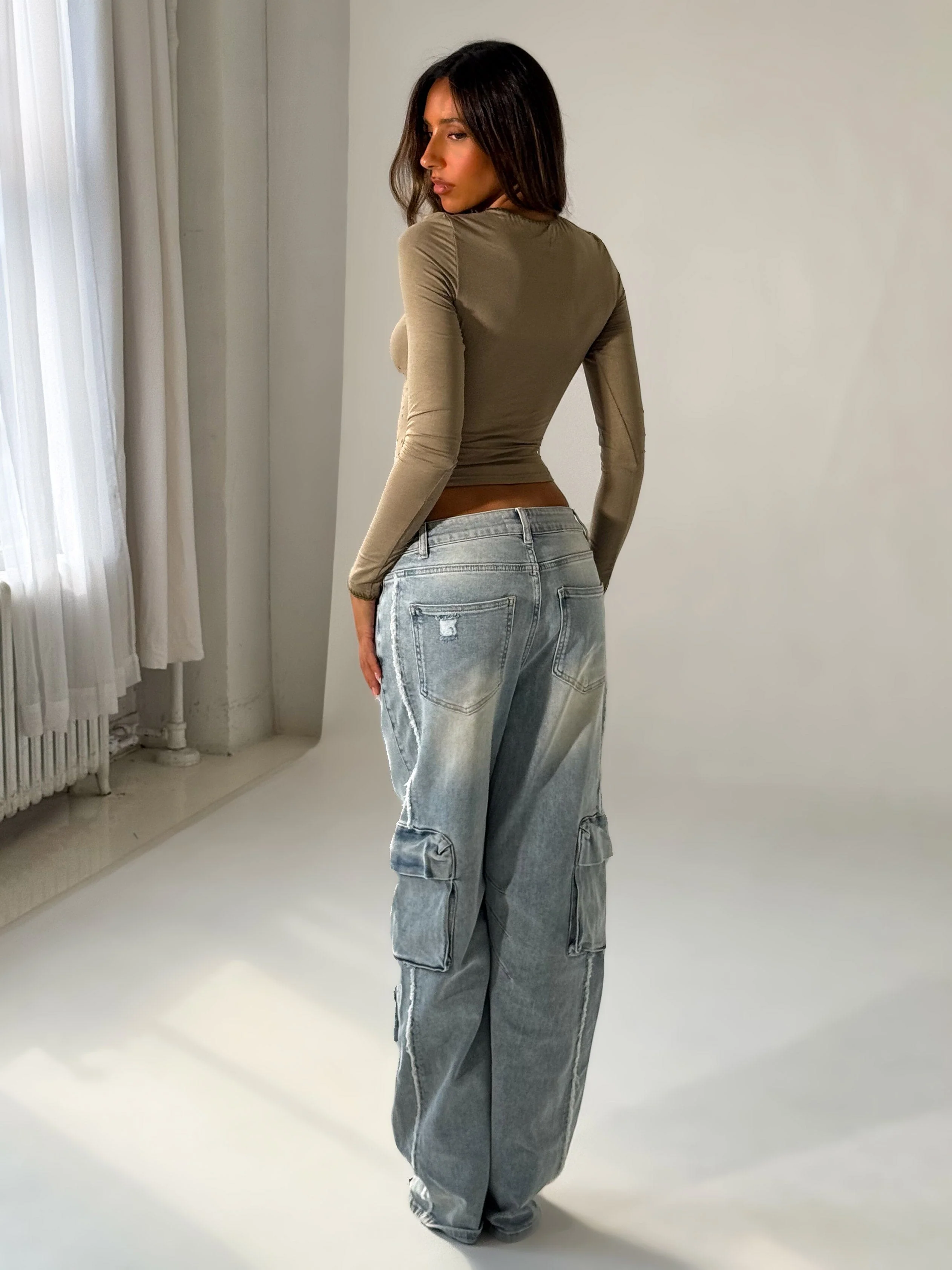 ZINNIA LONG SLEEVE TOP KHAKI - Image 3